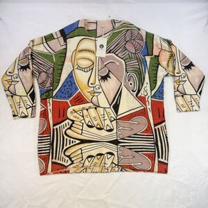 Women's Abstract Colorful Sweater Top Loose Oversize Fit Soft Pullover Sz L NWT
